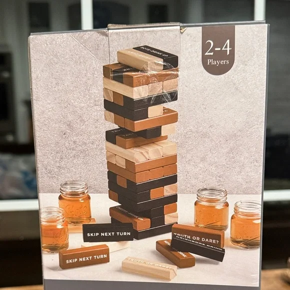 Brookstone Tumbling Tower Drinking Game - Black, Brown, and Tan - Picture 5 of 5